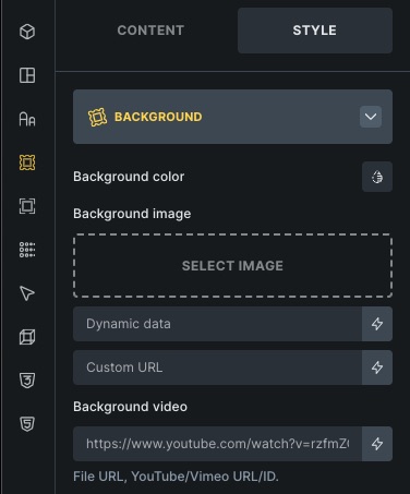 Bricksの背景設定画面