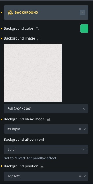 Bricksで背景色と画像を組み合わせた設定画面